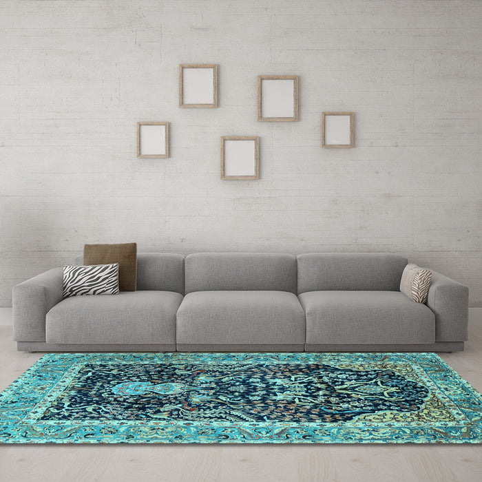 Machine Washable Animal Light Blue Traditional Rug in a Living Room, wshtr2569lblu