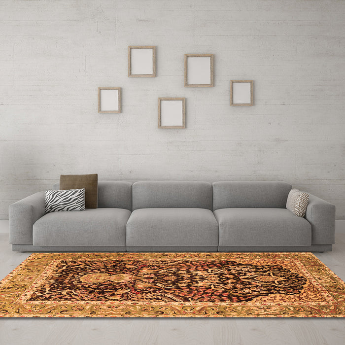 Machine Washable Animal Orange Traditional Area Rugs in a Living Room, wshtr2569org
