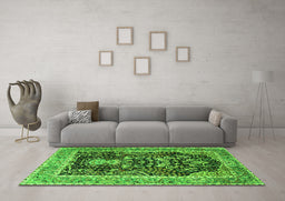 Machine Washable Animal Green Traditional Area Rugs in a Living Room,, wshtr2569grn