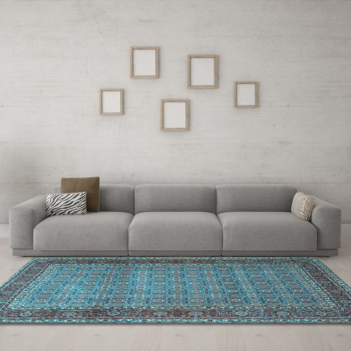 Machine Washable Persian Light Blue Traditional Rug in a Living Room, wshtr256lblu