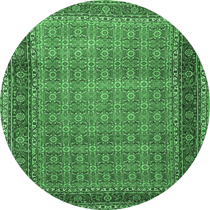 Round Machine Washable Persian Emerald Green Traditional Area Rugs, wshtr256emgrn