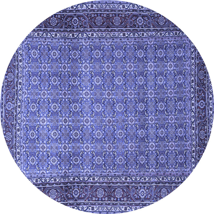 Round Machine Washable Persian Blue Traditional Rug, wshtr256blu