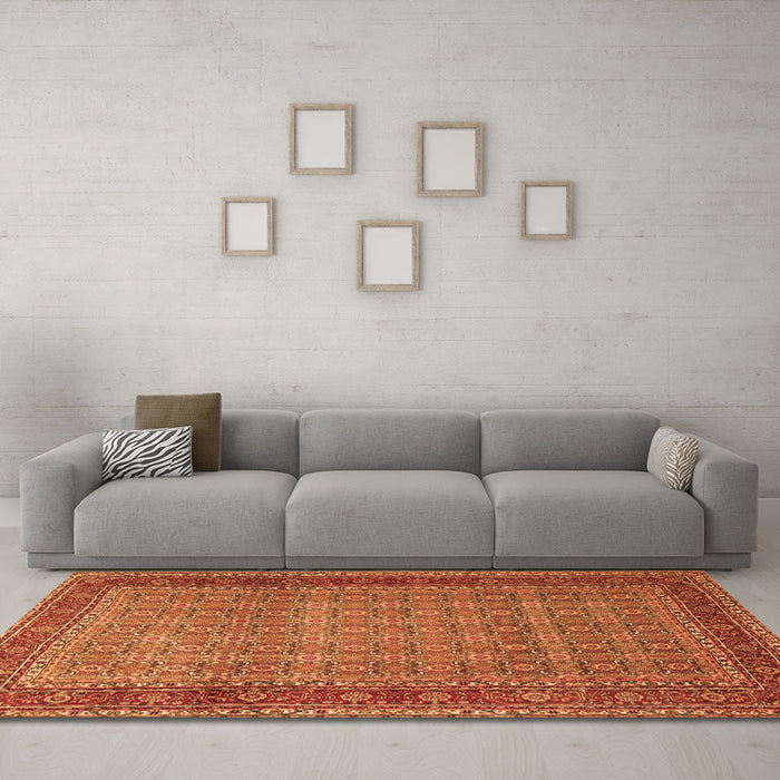 Machine Washable Persian Orange Traditional Area Rugs in a Living Room, wshtr256org