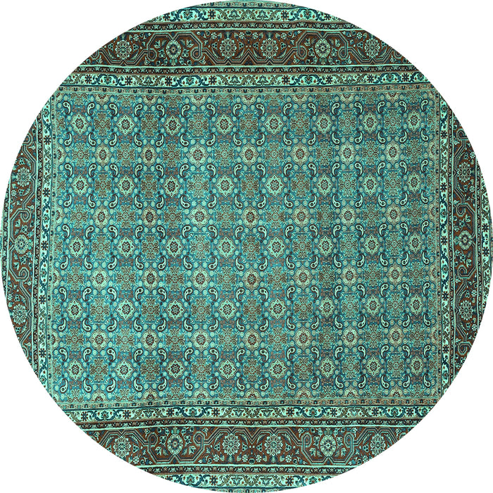 Round Machine Washable Persian Turquoise Traditional Area Rugs, wshtr256turq