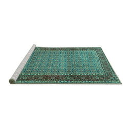 Sideview of Machine Washable Persian Turquoise Traditional Area Rugs, wshtr256turq