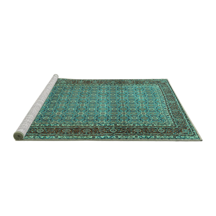 Sideview of Machine Washable Persian Turquoise Traditional Area Rugs, wshtr256turq