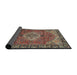 Sideview of Traditional Dark Khaki Green Medallion Rug, tr2570