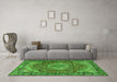 Machine Washable Medallion Green Traditional Area Rugs in a Living Room,, wshtr2570grn