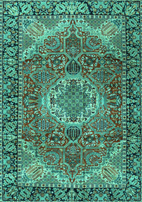 Medallion Turquoise Traditional Rug, tr2570turq