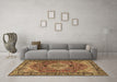 Machine Washable Medallion Brown Traditional Rug in a Living Room,, wshtr2570brn