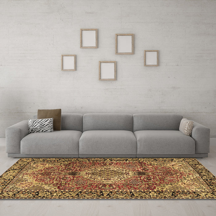 Machine Washable Medallion Brown Traditional Rug in a Living Room,, wshtr2570brn