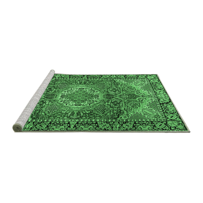 Sideview of Machine Washable Medallion Emerald Green Traditional Area Rugs, wshtr2570emgrn