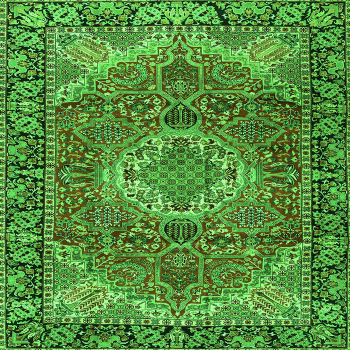 Serging Thickness of Medallion Green Traditional Rug, tr2570grn