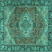 Square Machine Washable Medallion Turquoise Traditional Area Rugs, wshtr2570turq