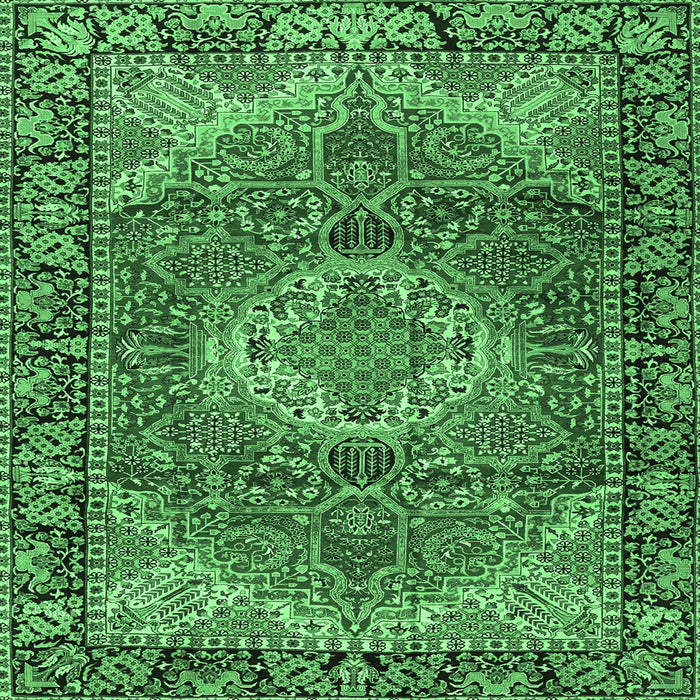 Square Machine Washable Medallion Emerald Green Traditional Area Rugs, wshtr2570emgrn