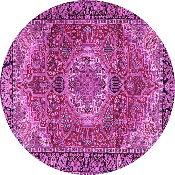 Round Machine Washable Medallion Pink Traditional Rug, wshtr2570pnk