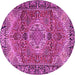 Round Machine Washable Medallion Pink Traditional Rug, wshtr2570pnk