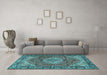 Machine Washable Medallion Light Blue Traditional Rug in a Living Room, wshtr2570lblu