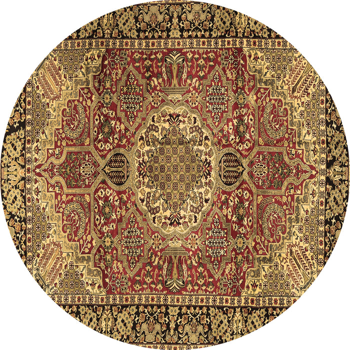 Round Machine Washable Medallion Brown Traditional Rug, wshtr2570brn