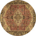 Round Machine Washable Medallion Brown Traditional Rug, wshtr2570brn