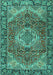 Machine Washable Medallion Turquoise Traditional Area Rugs, wshtr2570turq