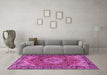 Machine Washable Medallion Pink Traditional Rug in a Living Room, wshtr2570pnk