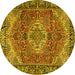 Round Machine Washable Medallion Yellow Traditional Rug, wshtr2570yw