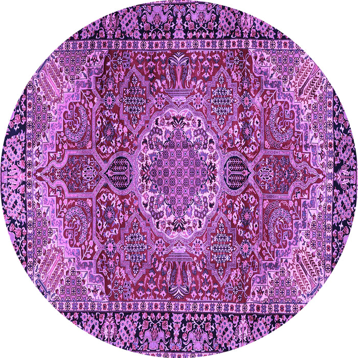 Round Machine Washable Medallion Purple Traditional Area Rugs, wshtr2570pur