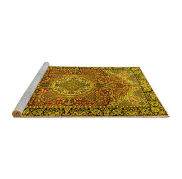 Sideview of Machine Washable Medallion Yellow Traditional Rug, wshtr2570yw