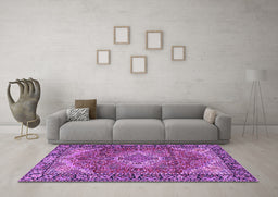 Machine Washable Medallion Purple Traditional Area Rugs in a Living Room, wshtr2570pur
