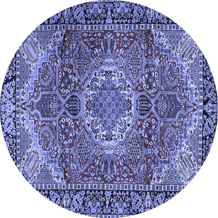 Round Machine Washable Medallion Blue Traditional Rug, wshtr2570blu