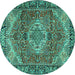 Round Medallion Turquoise Traditional Rug, tr2570turq