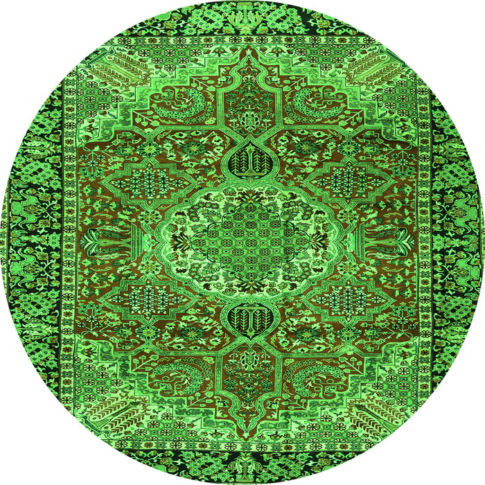 Square Medallion Green Traditional Rug, tr2570grn