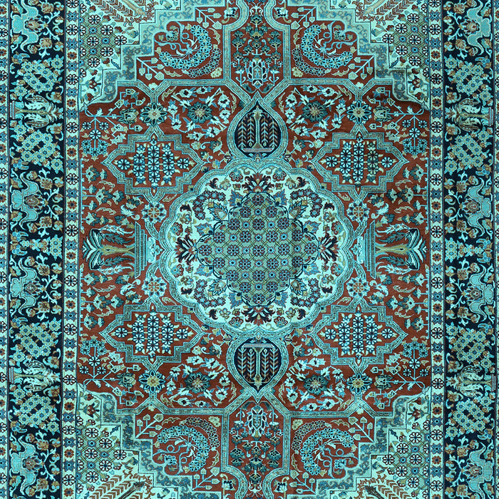 Machine Washable Medallion Light Blue Traditional Rug, wshtr2570lblu