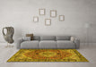 Machine Washable Medallion Yellow Traditional Rug in a Living Room, wshtr2570yw