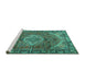 Sideview of Machine Washable Medallion Turquoise Traditional Area Rugs, wshtr2570turq