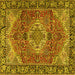 Square Machine Washable Medallion Yellow Traditional Rug, wshtr2570yw