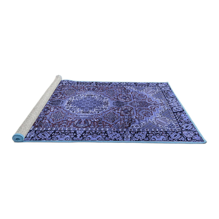 Sideview of Machine Washable Medallion Blue Traditional Rug, wshtr2570blu