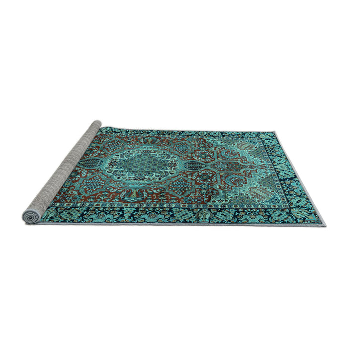 Sideview of Machine Washable Medallion Light Blue Traditional Rug, wshtr2570lblu