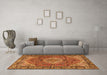 Machine Washable Medallion Orange Traditional Area Rugs in a Living Room, wshtr2570org