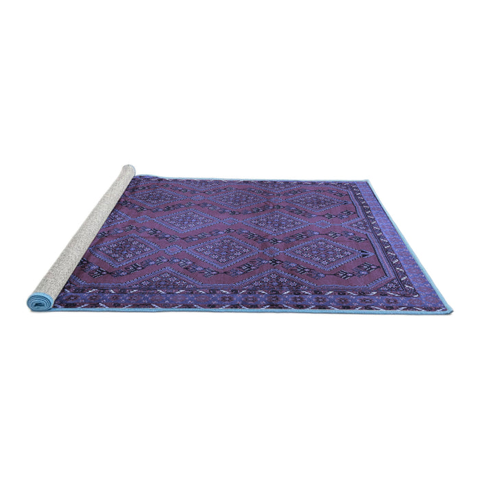 Sideview of Machine Washable Persian Blue Traditional Rug, wshtr2571blu