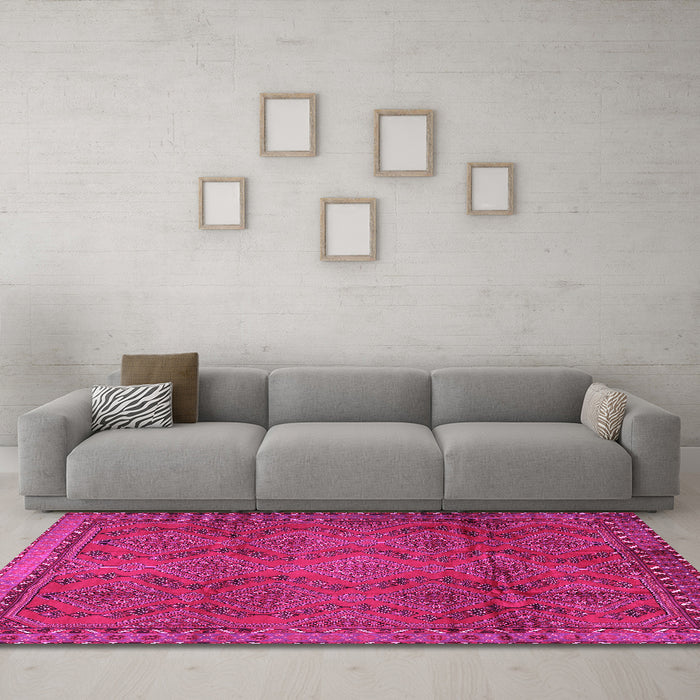 Machine Washable Persian Pink Traditional Rug in a Living Room, wshtr2571pnk