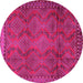 Round Machine Washable Persian Pink Traditional Rug, wshtr2571pnk