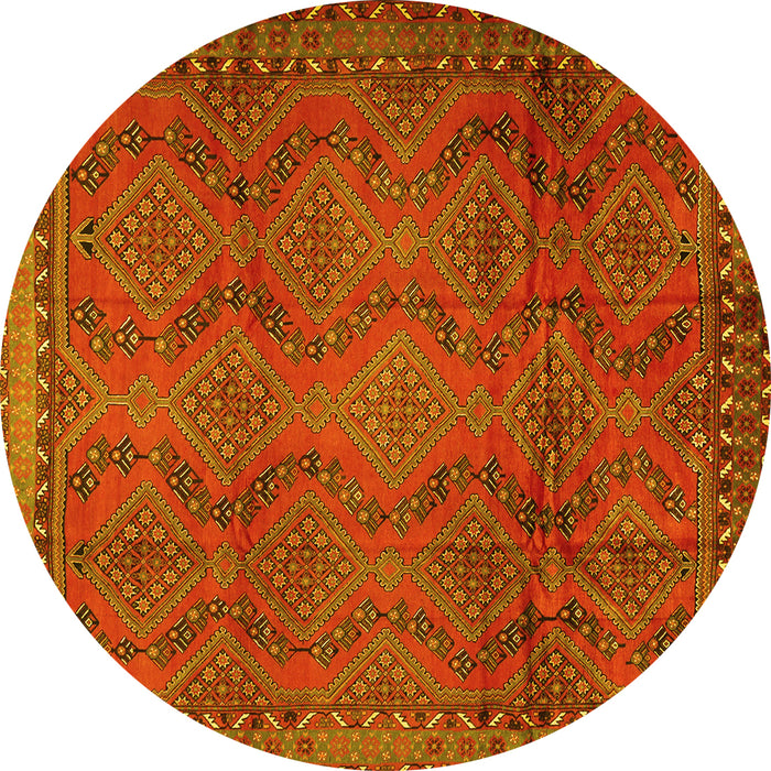 Round Machine Washable Persian Yellow Traditional Rug, wshtr2571yw