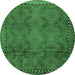 Round Machine Washable Persian Emerald Green Traditional Area Rugs, wshtr2571emgrn