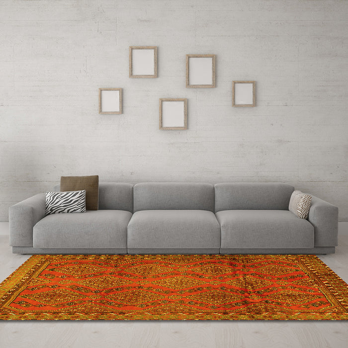 Machine Washable Persian Yellow Traditional Rug in a Living Room, wshtr2571yw