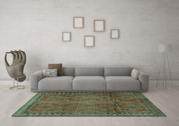 Machine Washable Persian Turquoise Traditional Area Rugs in a Living Room,, wshtr2571turq