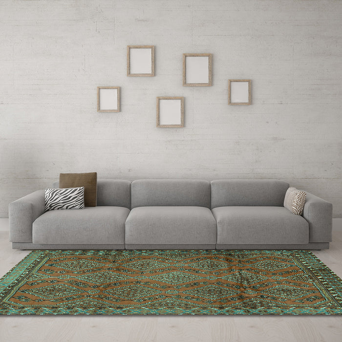 Machine Washable Persian Turquoise Traditional Area Rugs in a Living Room,, wshtr2571turq