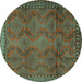 Round Persian Turquoise Traditional Rug, tr2571turq