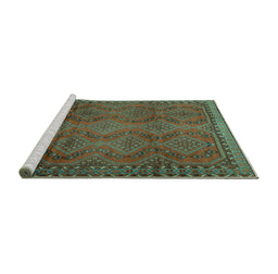 Sideview of Machine Washable Persian Turquoise Traditional Area Rugs, wshtr2571turq